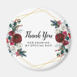 Geometric Guld Ram Burgundy Winter Flowers Magnet