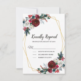 Geometric Guld Ram Burgundy Winter Flowers OSA Kort