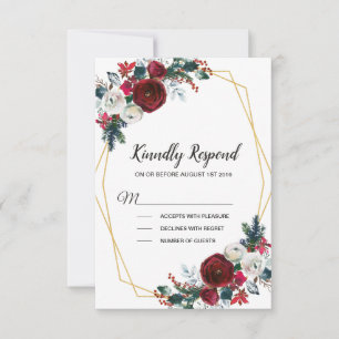 Geometric Guld Ram Burgundy Winter Flowers OSA Kort