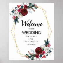 Geometric Guld Ram Burgundy Winter Flowers