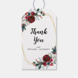 Geometric Guld Ram Burgundy Winter Flowers Presentetikett