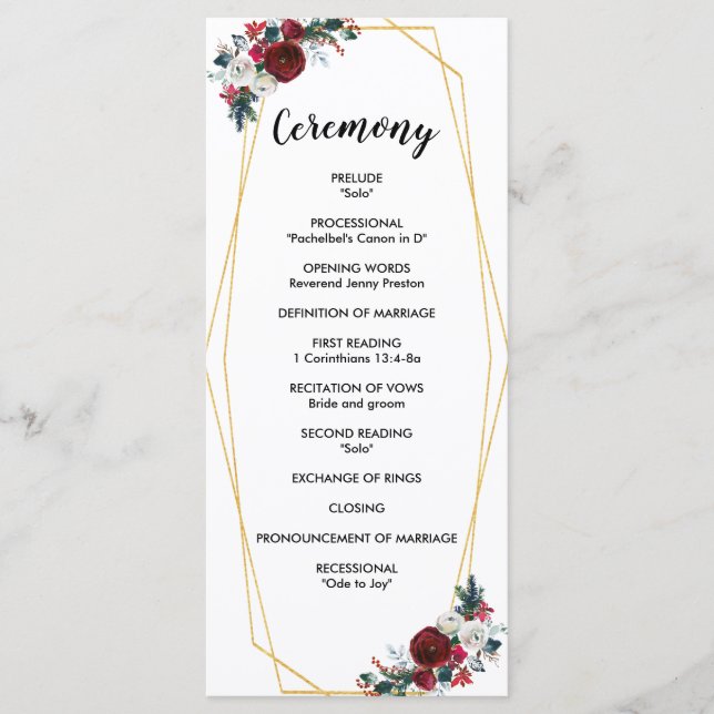 Geometric Guld Ram Burgundy Winter Flowers Program (Framsida)