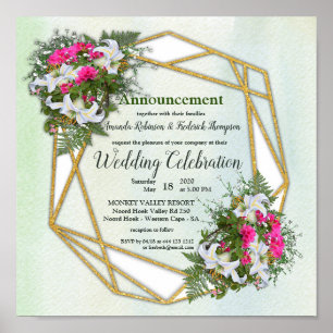 Geometric Guld Ram Flower Bouquet Bröllop Poster