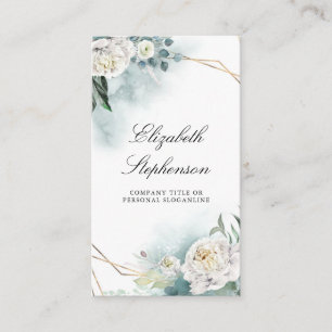 Geometric Guld Ram och White Peonies Greenery Visitkort