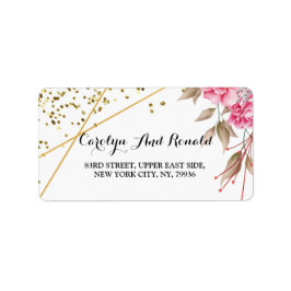 Geometric Guld Ram Rosa Blommigt Adressetikett