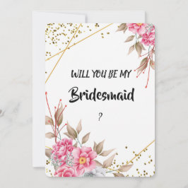 Geometric Guld Ram Rosa Blommigt Bridesmaid Inbjudningar