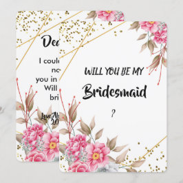 Geometric Guld Ram Rosa Blommigt Bridesmaid Inbjudningar