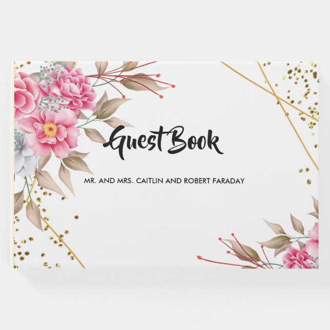 Geometric Guld Ram Rosa Blommigt Gästböcker (Framsida)