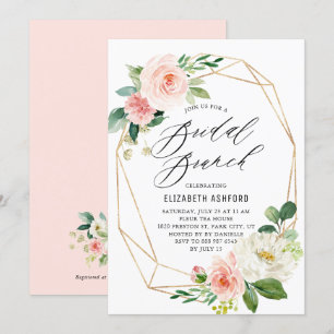 Geometric Guld Ram Rosa Blommigt Möhippa Brunch Inbjudningar