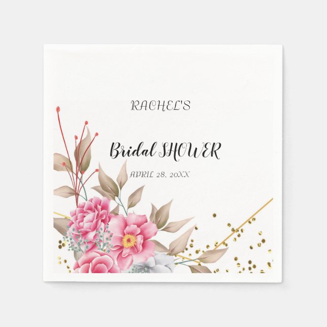 Geometric Guld Ram Rosa Blommigt Pappersservett (Framsidan)