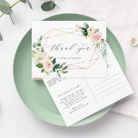 Geometric Guld Ram  Rosa Blommigt Tack Vykort<br><div class="desc">Det här tacket du vycard har en geometrisk faux guld ram dekorerad med målade vattenfärger i rosa, vit och grönt blad och anpassningsbar på baksidan. Du kan använda det här kortet för ett bröllop, en möhippa, en förlovning, en födelsedag, studenten, en årsdag eller en speciell händelse. Om du vill ha...</div>