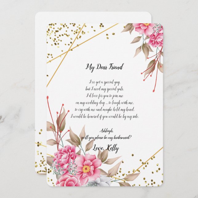 Geometric Guld Ram Rosa Fl kommer att vara min bri Inbjudningar (Fram/baksida)