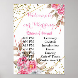 Geometric Guld Ram Rosa FloralHändelseordning P Poster