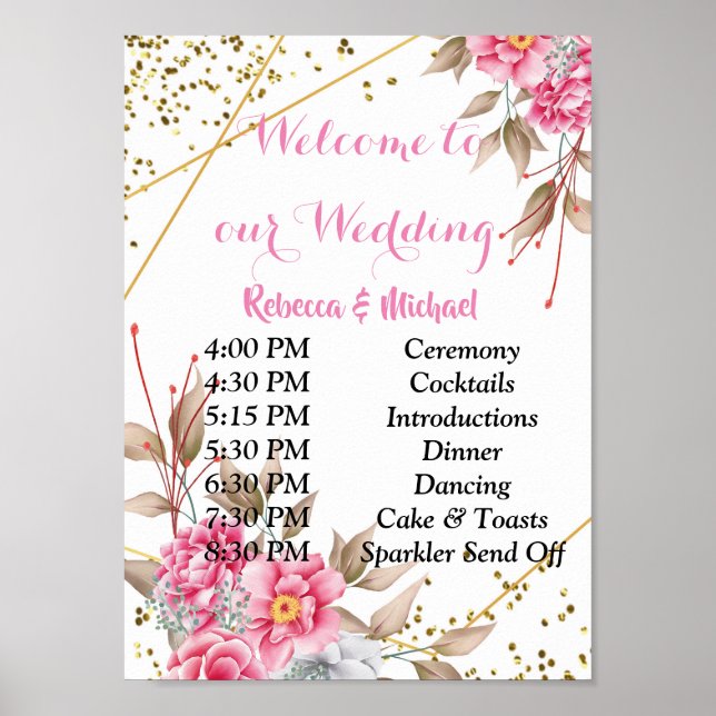 Geometric Guld Ram Rosa FloralHändelseordning P Poster (Framsidan)