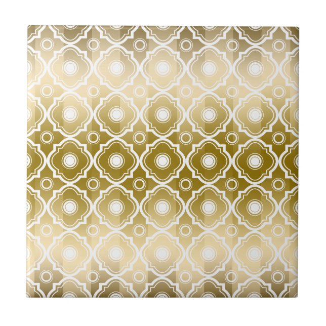 Geometric guld Rand & White Quatrefoil Geometric Kakelplatta (Framsidan)