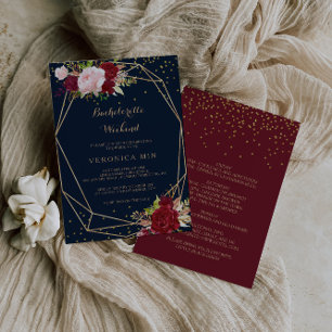 Geometric Guld & Red Tropical Bachelorette Helg Inbjudningar