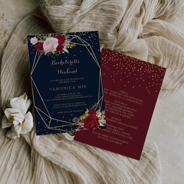 Geometric Guld & Red Tropical Bachelorette Helg Inbjudningar (Skapare uppladdad)