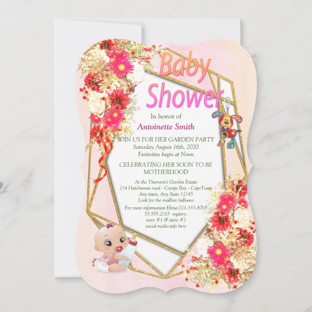 Geometric Guld Rosa Baby Shower Inbjudningar (Framsida)