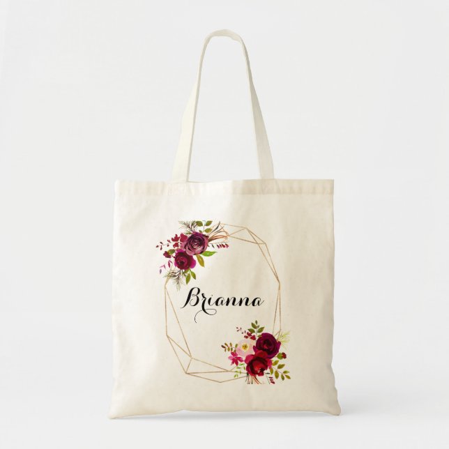 Geometric Guld Rustic  Burgundy Bridesmaid Tygkasse (Framsidan)