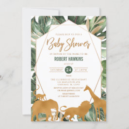 Geometric Guld Safari Animals Jungle Baby Shower Inbjudningar