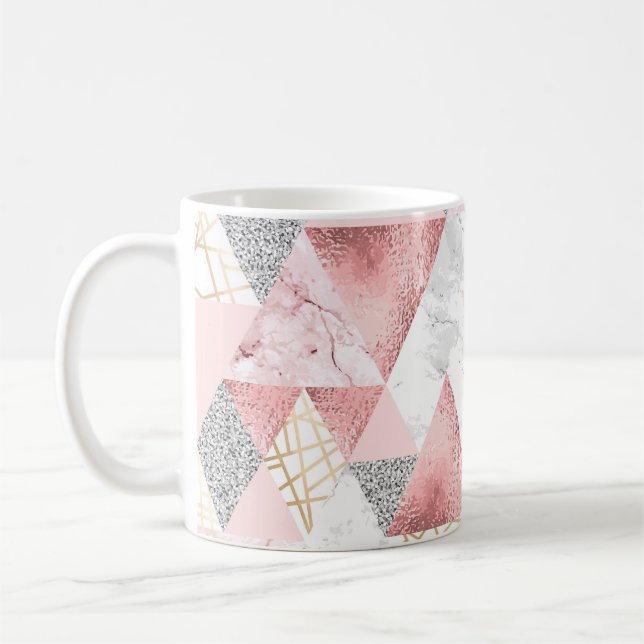 Geometric guld silver triangles, marble mönster. kaffemugg (Vänster)