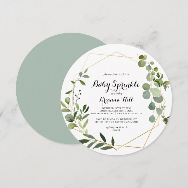 Geometric Guld Tropical Calligraphy Baby Sprinkle Inbjudningar (Fram/baksida)