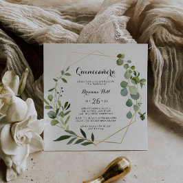 Geometric Guld Tropical Calligraphy Quinceañera Inbjudningar