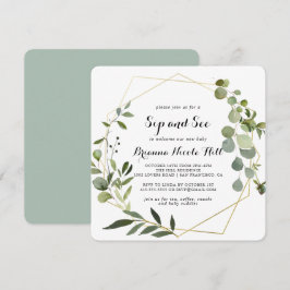 Geometric Guld Tropical Calligraphy Sip and See Inbjudningar