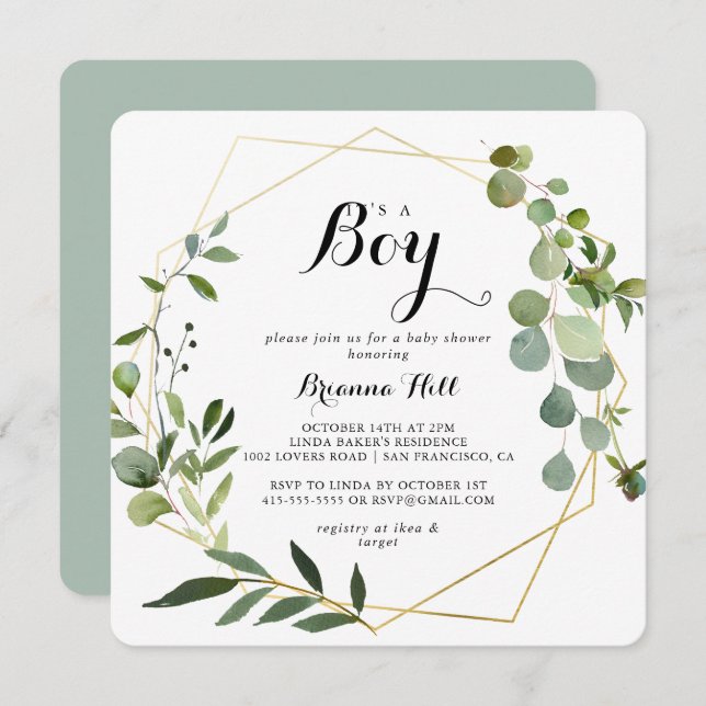 Geometric Guld Tropical Det är en pojkvän-babyskor Inbjudningar (Fram/baksida)