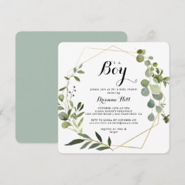 Geometric Guld Tropical Det är en pojkvän-babyskor Inbjudningar