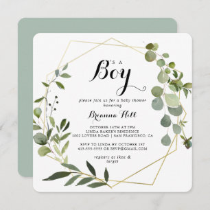 Geometric Guld Tropical Det är en pojkvän-babyskor Inbjudningar