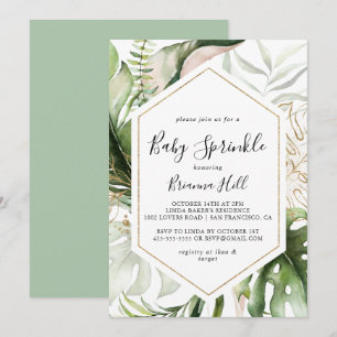 Geometric Guld Tropical Greenery Baby Sprinkle Inbjudningar