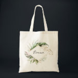 Geometric Guld Tropical Greenery Bridesmaid Tygkasse<br><div class="desc">Den här geometriska guld-tropiska grönska bruden i påsen är perfektens bröllop-gåva för att presentera dina brudtärnor och maid of honor för ett destinationsbröllop. Utformningen har handmålad vattenfärg guld och grönt handflatan och banan löv med rosa blommor som buntas till buketter,  med tillägg av ett geometriskt ram.</div>