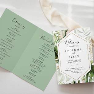 Geometric Guld Tropical Greenery Foltyed Bröllop Program