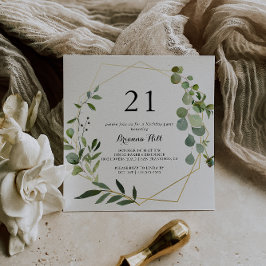 Geometric Guld Tropical Grönt 21:a födelsedagen Pa Inbjudningar