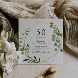 Geometric Guld Tropical Grönt 50:e Födelsedagsfest Inbjudningar