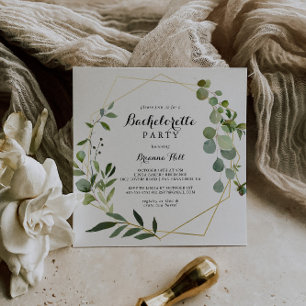 Geometric Guld Tropical Grönt Bachelorette Party Inbjudningar
