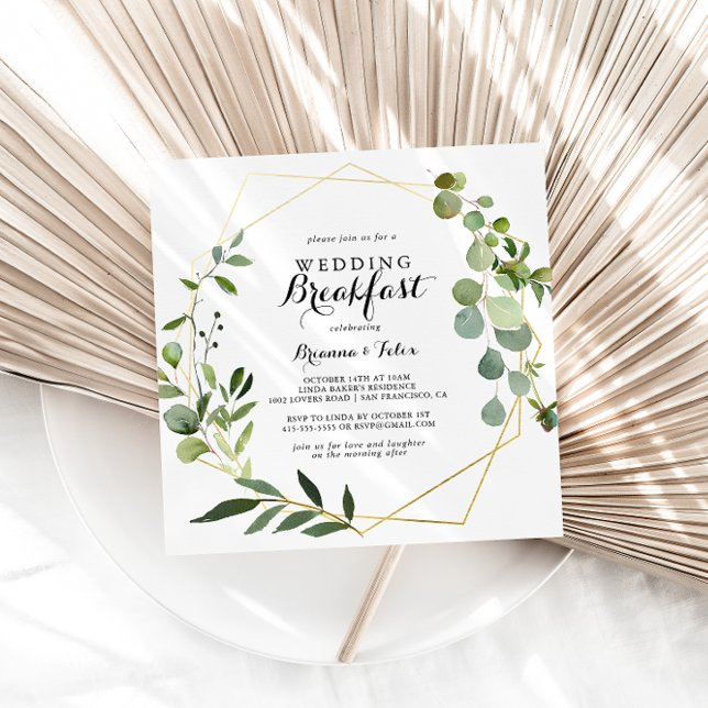 Geometric Guld Tropical Grönt Bröllop Breakfast Inbjudningar (Skapare uppladdad)