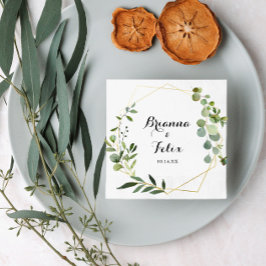 Geometric Guld Tropical Grönt Bröllop Napkin Pappersservett