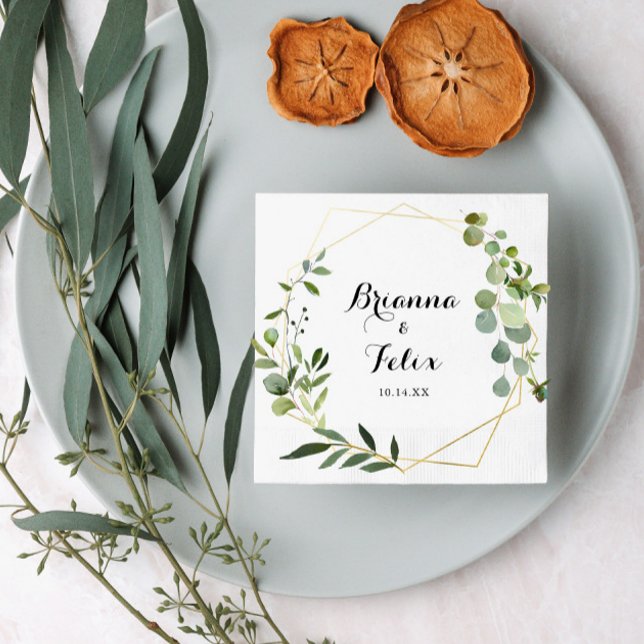 Geometric Guld Tropical Grönt Bröllop Napkin Pappersservett (Skapare uppladdad)