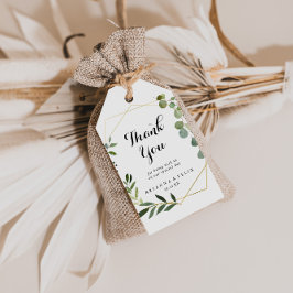 Geometric Guld Tropical Grönt Bröllop Tack Presentetikett