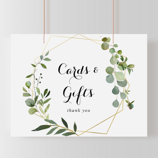 Geometric Guld Tropical Grönt Card and Gifts Sign Poster (Skapare uppladdad)
