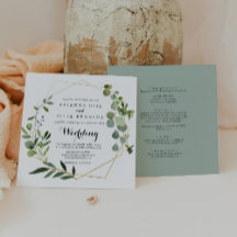 Geometric Guld Tropical Grönt Front & Back Bröllop