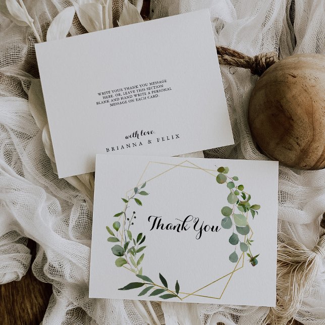 Geometric Guld Tropical Grönt Löv Flat Bröllop Tack Kort (Skapare uppladdad)