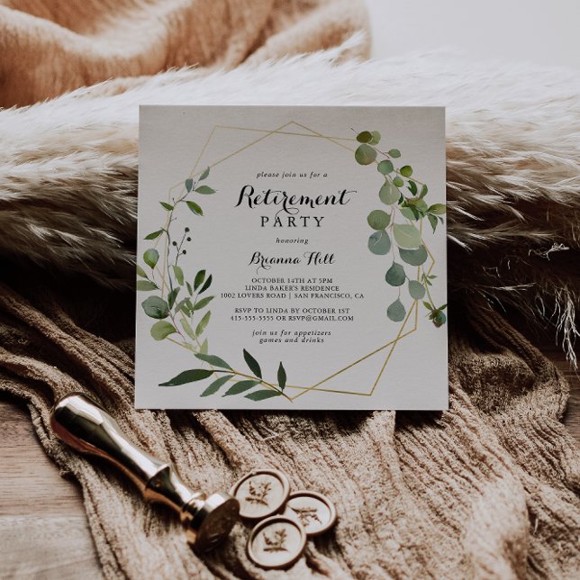 Geometric Guld Tropical Grönt Pension Party Inbjudningar (Skapare uppladdad)