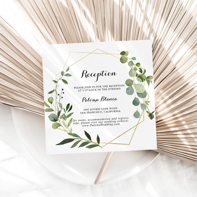 Geometric Guld Tropical Grönt Wedding Reception Tilläggskort (Skapare uppladdad)