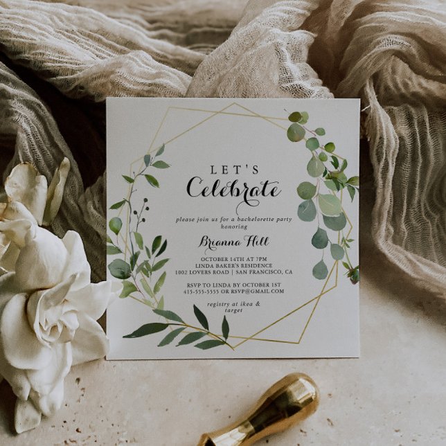 Geometric Guld Tropical Låt oss Celebrate Party Inbjudningar (Skapare uppladdad)