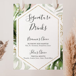Geometric Guld Tropical Namnteckning Drinks-tecken Poster