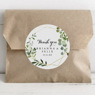 Geometric Guld Tropical Tack Wedding Favor Runt Klistermärke
