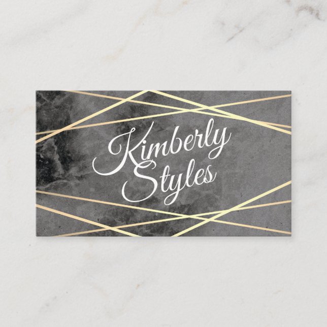 Geometric Guld White Foil Shine med Black Marble Visitkort (Framsida)